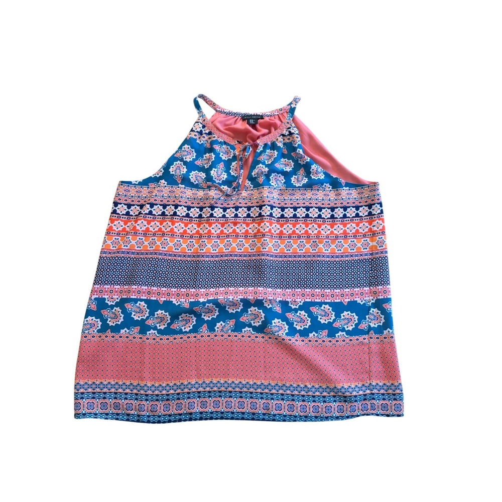 Willi Smith Womens XL Halter Neck Top Blue Orange Boho Paisley Border Print